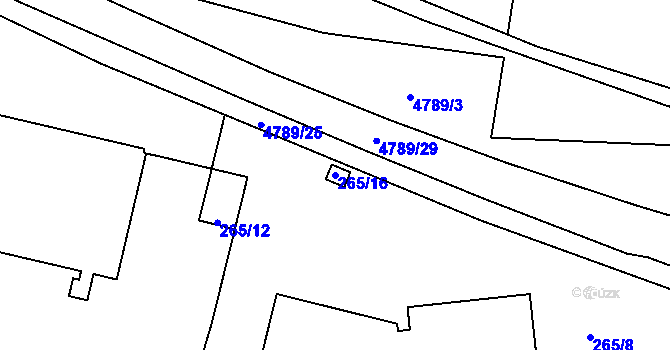 Parcela st. 265/16 v KÚ Modřany, Katastrální mapa