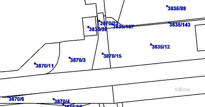 Parcela st. 3870/15 v KÚ Modřany, Katastrální mapa