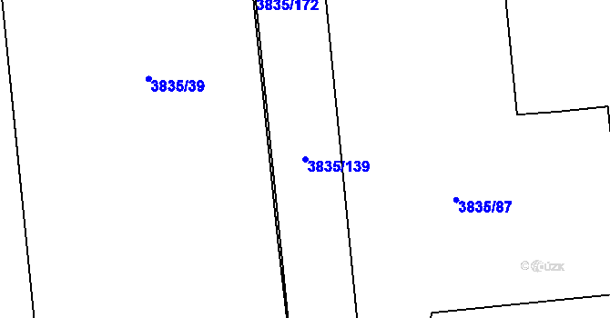 Parcela st. 3835/139 v KÚ Modřany, Katastrální mapa