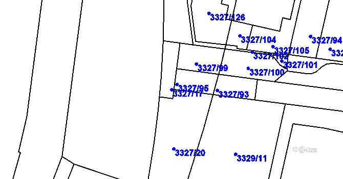Parcela st. 3327/17 v KÚ Modřany, Katastrální mapa