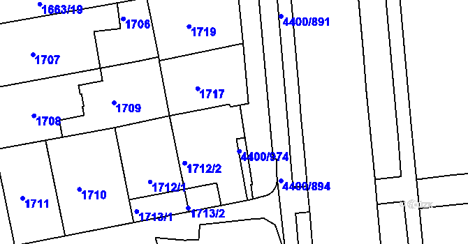 Parcela st. 4400/975 v KÚ Modřany, Katastrální mapa