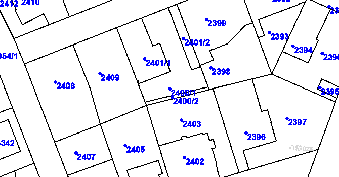 Parcela st. 2400/1 v KÚ Modřany, Katastrální mapa
