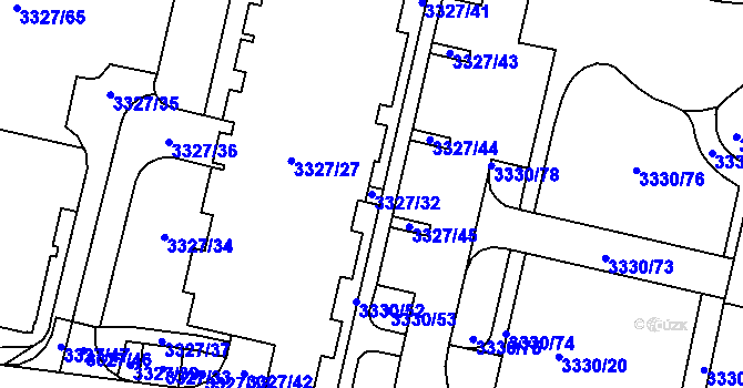 Parcela st. 3327/32 v KÚ Modřany, Katastrální mapa