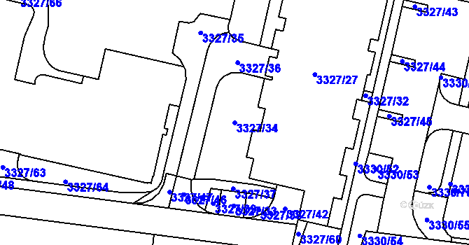 Parcela st. 3327/34 v KÚ Modřany, Katastrální mapa