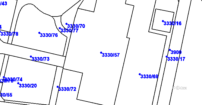 Parcela st. 3330/57 v KÚ Modřany, Katastrální mapa