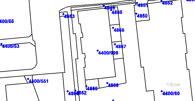 Parcela st. 4400/998 v KÚ Modřany, Katastrální mapa