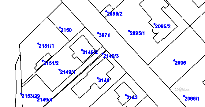 Parcela st. 2149/3 v KÚ Modřany, Katastrální mapa