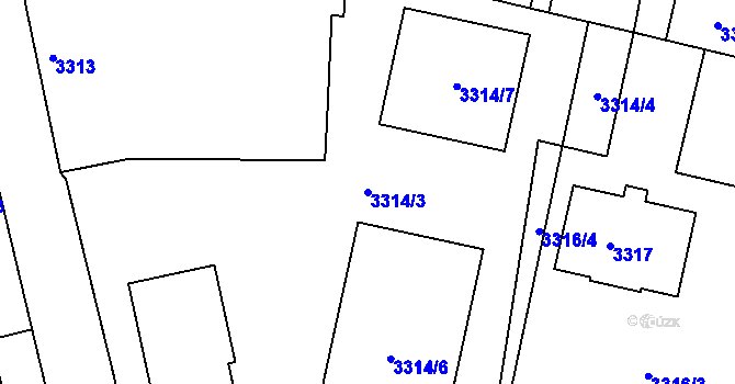 Parcela st. 3314/3 v KÚ Modřany, Katastrální mapa