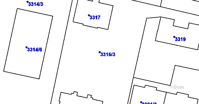 Parcela st. 3316/3 v KÚ Modřany, Katastrální mapa