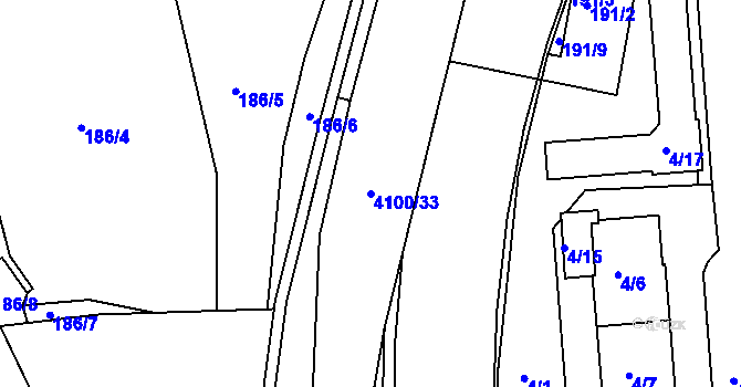 Parcela st. 4100/33 v KÚ Modřany, Katastrální mapa