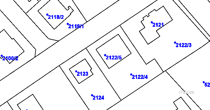 Parcela st. 2122/5 v KÚ Modřany, Katastrální mapa