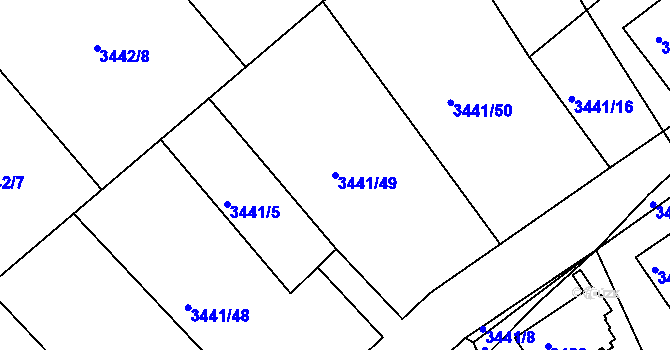 Parcela st. 3441/49 v KÚ Modřany, Katastrální mapa