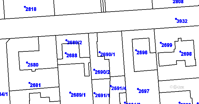 Parcela st. 2690/1 v KÚ Modřany, Katastrální mapa