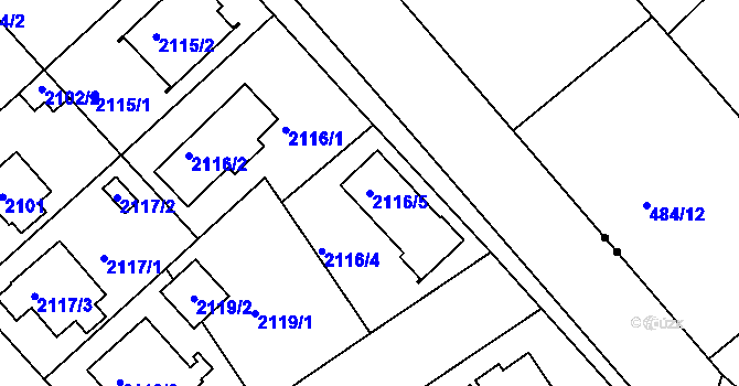 Parcela st. 2116/5 v KÚ Modřany, Katastrální mapa