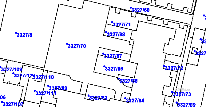 Parcela st. 3327/87 v KÚ Modřany, Katastrální mapa