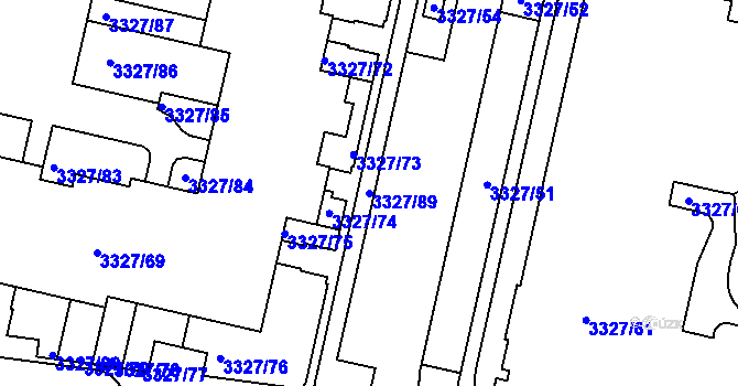 Parcela st. 3327/89 v KÚ Modřany, Katastrální mapa