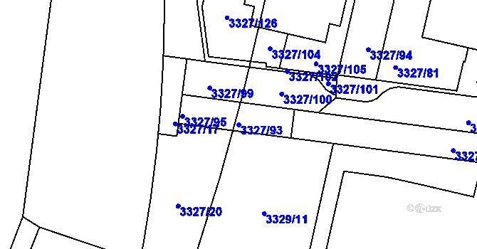 Parcela st. 3327/93 v KÚ Modřany, Katastrální mapa
