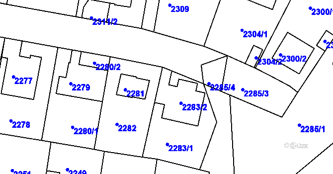 Parcela st. 2283/3 v KÚ Modřany, Katastrální mapa