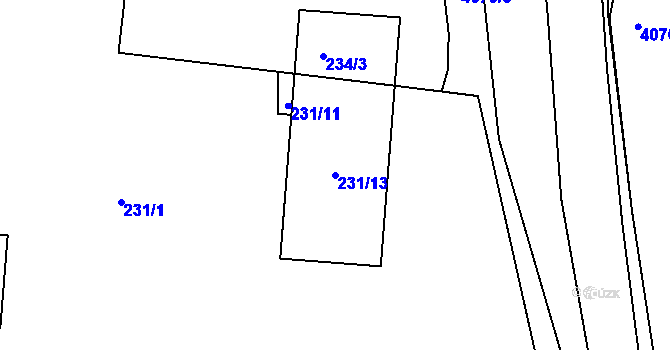 Parcela st. 231/13 v KÚ Modřany, Katastrální mapa