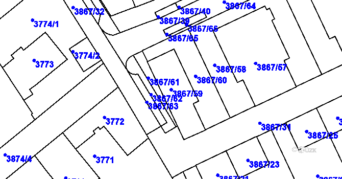 Parcela st. 3867/59 v KÚ Modřany, Katastrální mapa