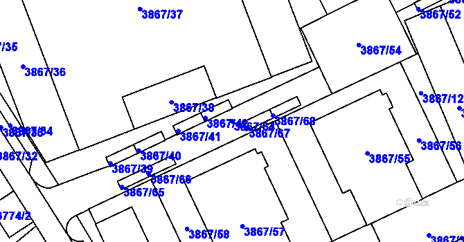 Parcela st. 3867/64 v KÚ Modřany, Katastrální mapa