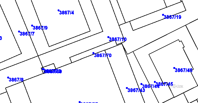 Parcela st. 3867/71 v KÚ Modřany, Katastrální mapa