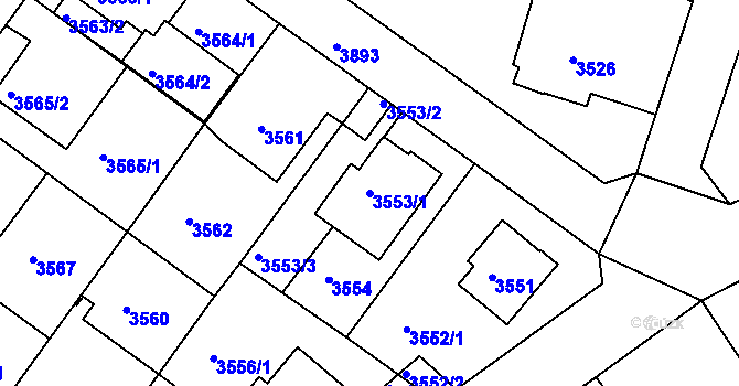 Parcela st. 3553/1 v KÚ Modřany, Katastrální mapa