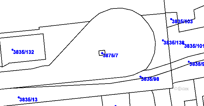 Parcela st. 3876/7 v KÚ Modřany, Katastrální mapa