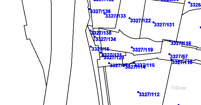 Parcela st. 3327/121 v KÚ Modřany, Katastrální mapa