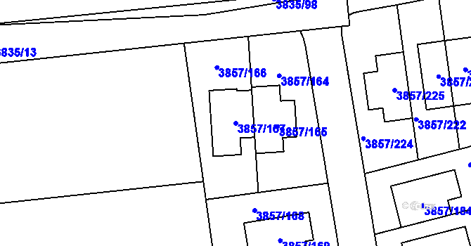 Parcela st. 3857/167 v KÚ Modřany, Katastrální mapa