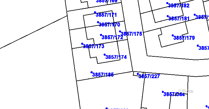 Parcela st. 3857/174 v KÚ Modřany, Katastrální mapa