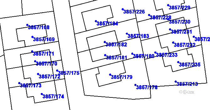 Parcela st. 3857/181 v KÚ Modřany, Katastrální mapa