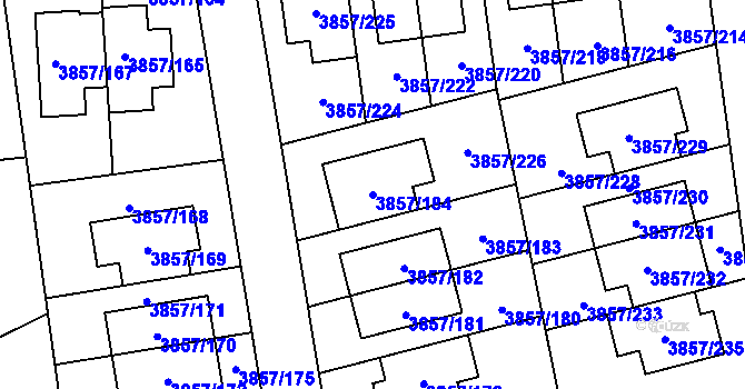 Parcela st. 3857/184 v KÚ Modřany, Katastrální mapa