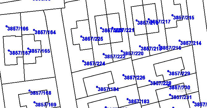 Parcela st. 3857/222 v KÚ Modřany, Katastrální mapa