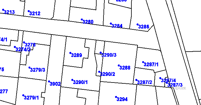 Parcela st. 3290/3 v KÚ Modřany, Katastrální mapa