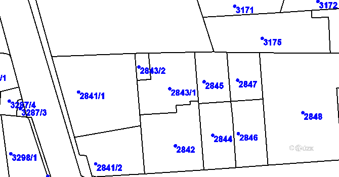 Parcela st. 2843/1 v KÚ Modřany, Katastrální mapa