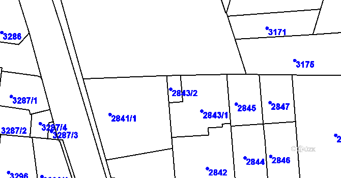 Parcela st. 2843/2 v KÚ Modřany, Katastrální mapa