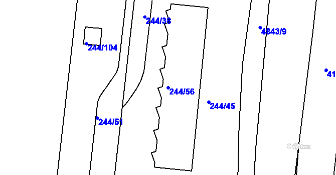 Parcela st. 244/56 v KÚ Modřany, Katastrální mapa