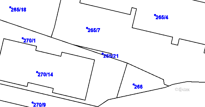 Parcela st. 265/21 v KÚ Modřany, Katastrální mapa