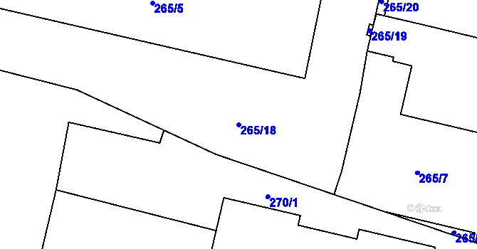Parcela st. 265/18 v KÚ Modřany, Katastrální mapa