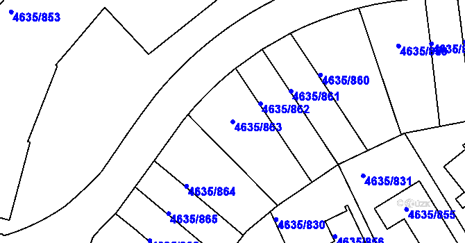 Parcela st. 4635/863 v KÚ Modřany, Katastrální mapa