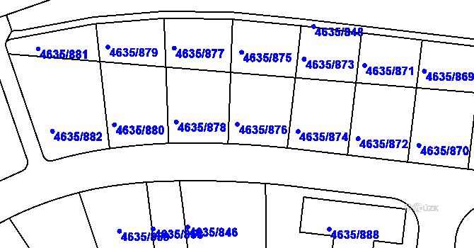 Parcela st. 4635/876 v KÚ Modřany, Katastrální mapa