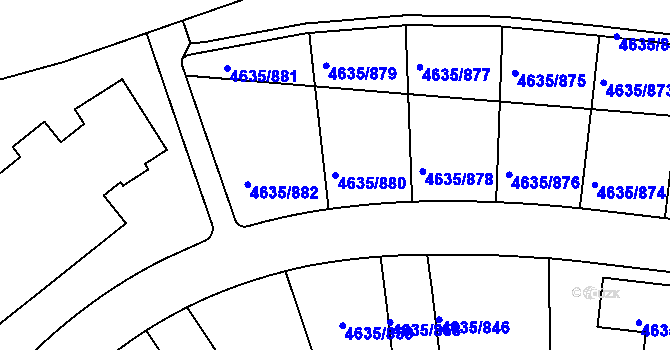 Parcela st. 4635/880 v KÚ Modřany, Katastrální mapa