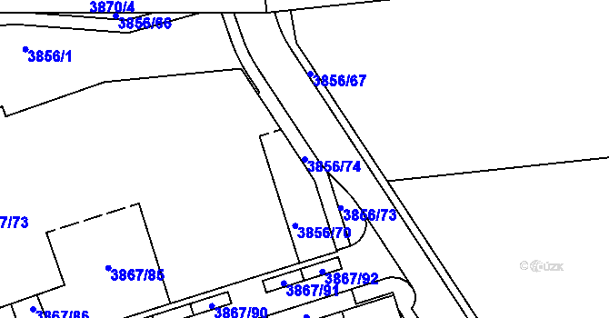 Parcela st. 3856/74 v KÚ Modřany, Katastrální mapa