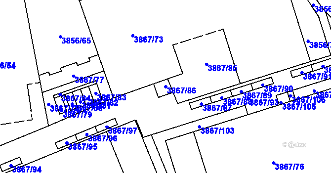 Parcela st. 3867/86 v KÚ Modřany, Katastrální mapa