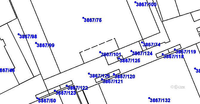 Parcela st. 3867/101 v KÚ Modřany, Katastrální mapa
