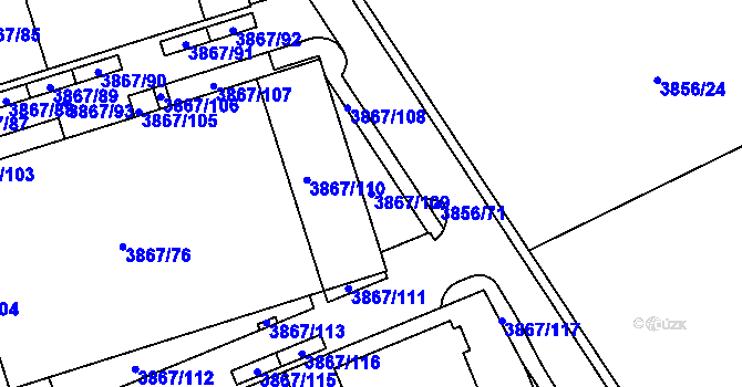 Parcela st. 3867/109 v KÚ Modřany, Katastrální mapa