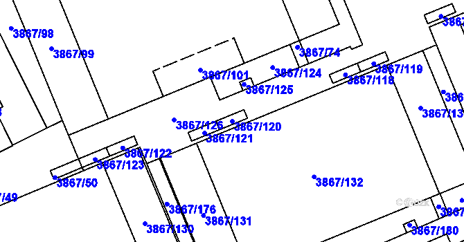 Parcela st. 3867/120 v KÚ Modřany, Katastrální mapa