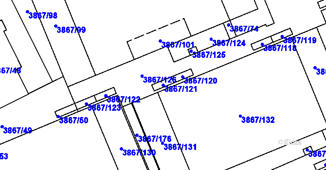 Parcela st. 3867/121 v KÚ Modřany, Katastrální mapa
