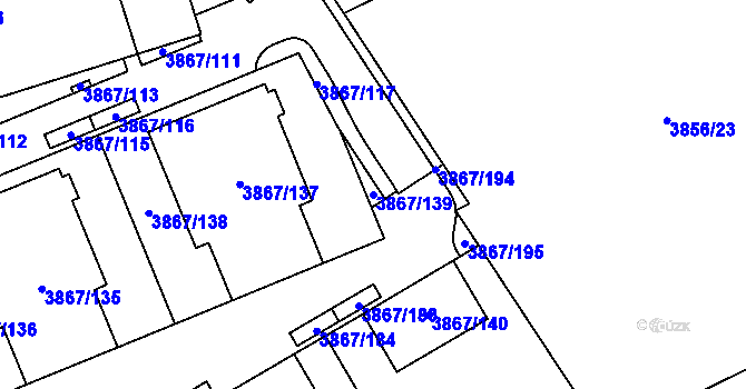 Parcela st. 3867/139 v KÚ Modřany, Katastrální mapa